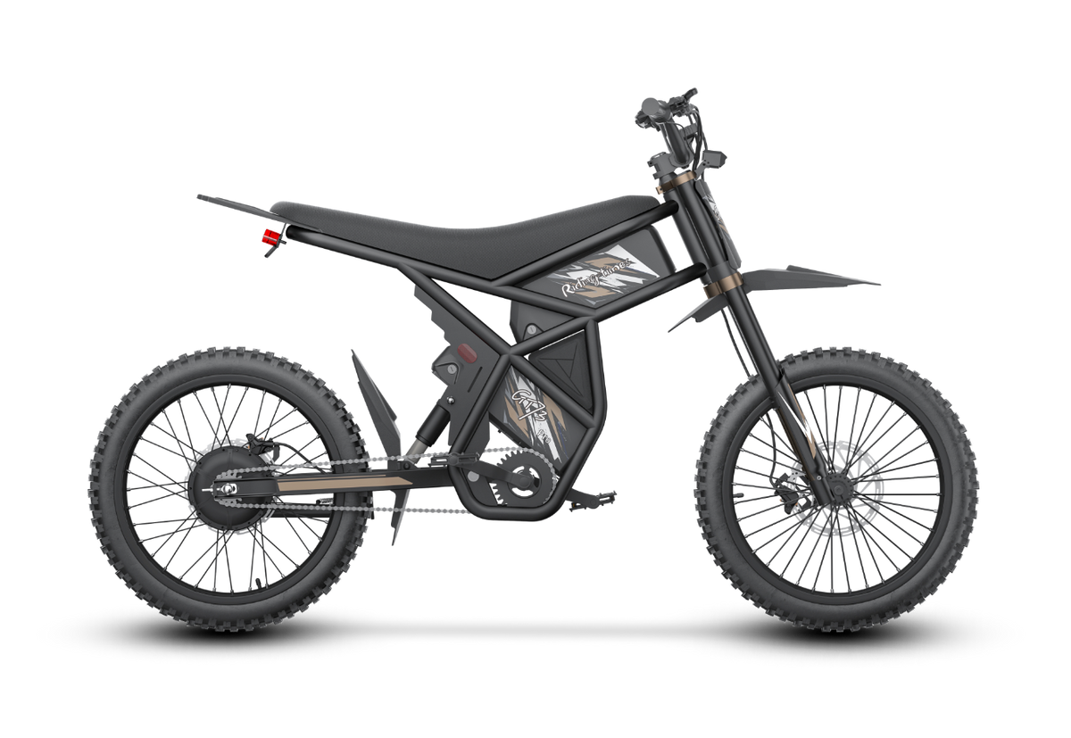 Riding'times GT73 Pro electric dirt bike, studio profile, drive side