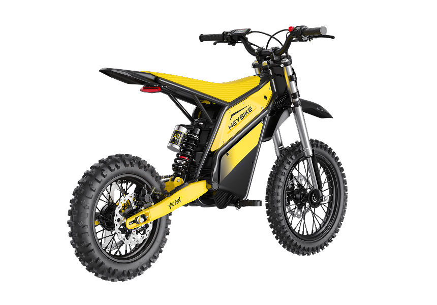 Heybike Villain Classic yellow, rear three-quarter view