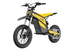 Heybike Villain electric dirt bike in Classic yellow, side profile