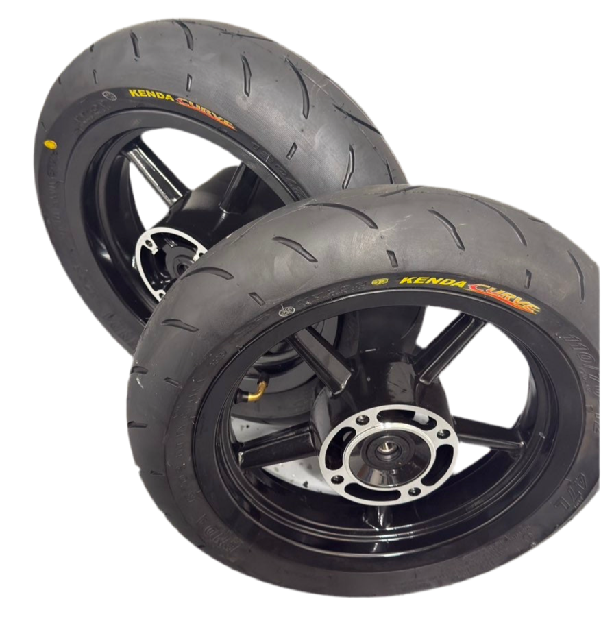 Black 12-Inch Supermoto Wheelset for Yozma, view 1