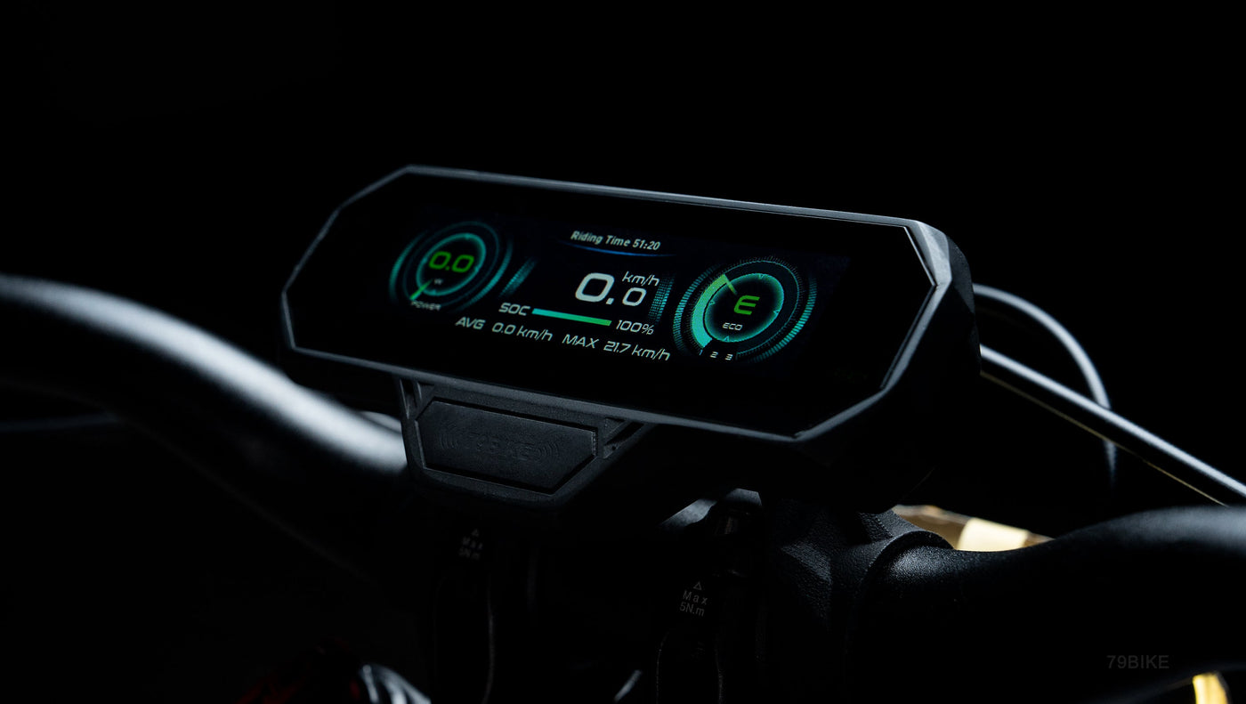 79BIKE Falcon Pro dashboard display lit at night