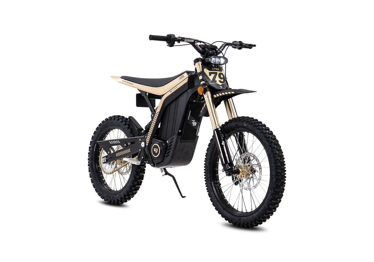 79BIKE Lynx in black and gold, rear three-quarter view