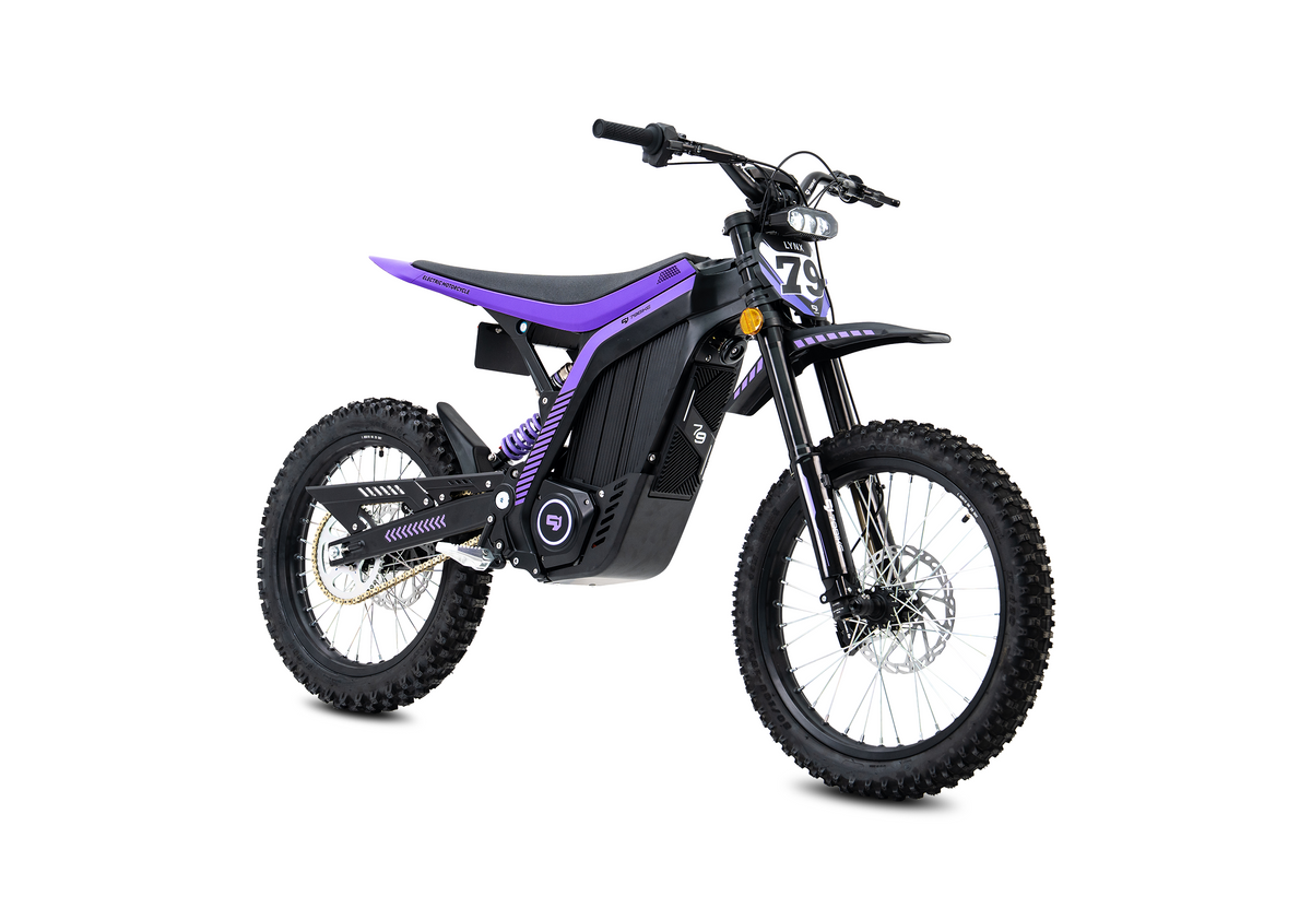 79BIKE Lynx in black and purple, rear three-quarter view