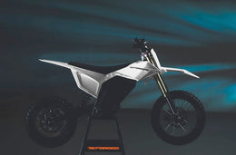 78 Forged Phase I electric dirt bike in Summit white, drive side