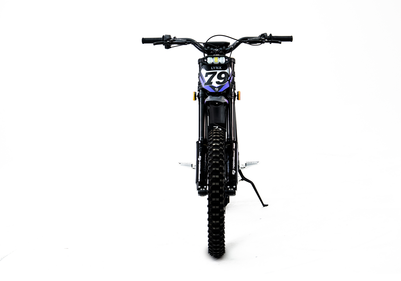 79BIKE Lynx in black and purple, head-on front view