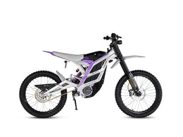 79BIKE Falcon Pro, silver frame with purple graphics, side profile
