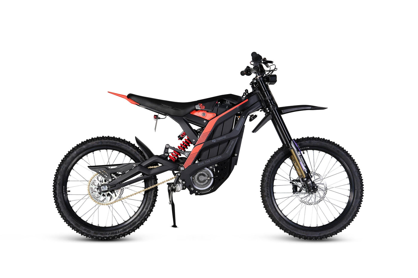 79BIKE Falcon Pro, black frame with red graphics, side profile