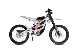 79BIKE Falcon Pro, silver frame with red graphics, three-quarter view