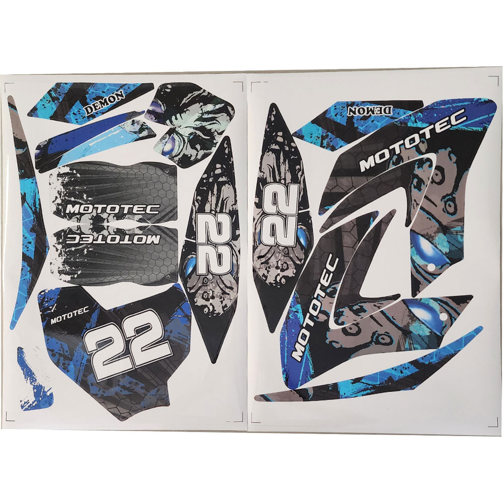 MotoTec 36v Demon Lithium Dirt Bike Sticker Kit Blue