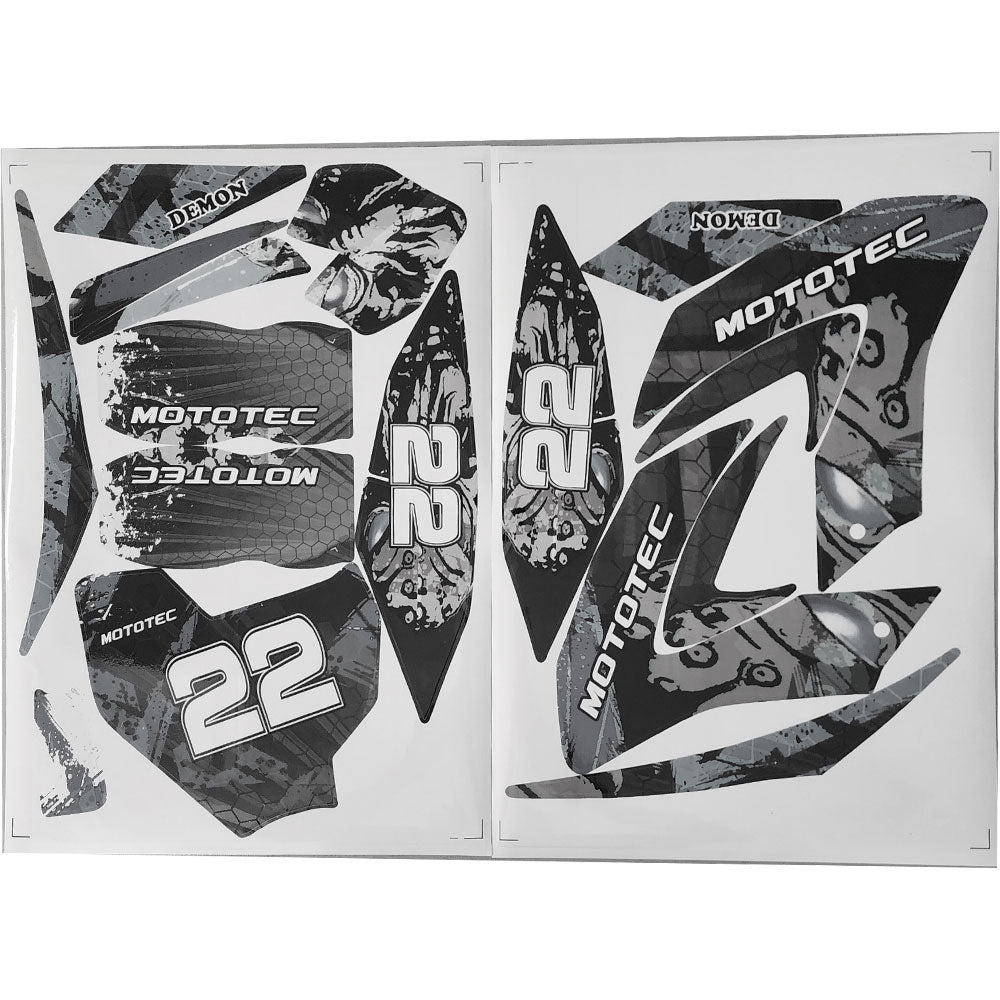 MotoTec 36v Demon Lithium Dirt Bike Sticker Kit White