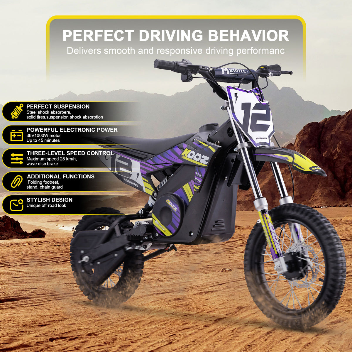 MotoTec 36v 1000w (HP112E) Electric Dirt Bike