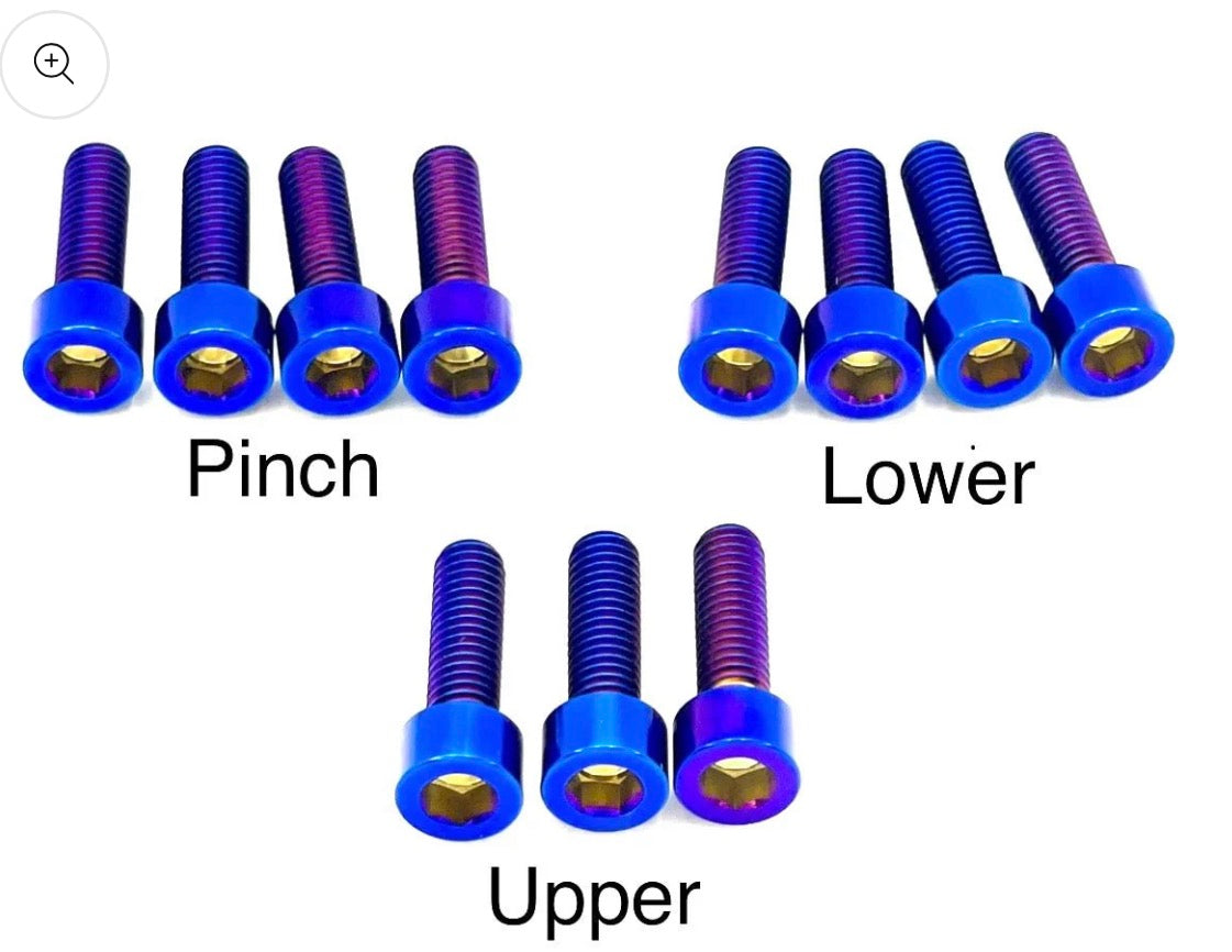 Titanium Fork Bolt Kit, 11 Pieces, burnt blue