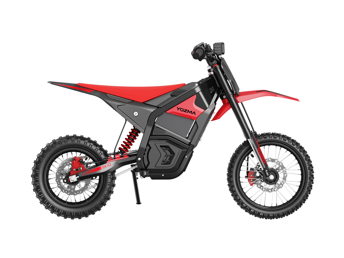 Yozma IN 10 electric dirt bike in red, side profile