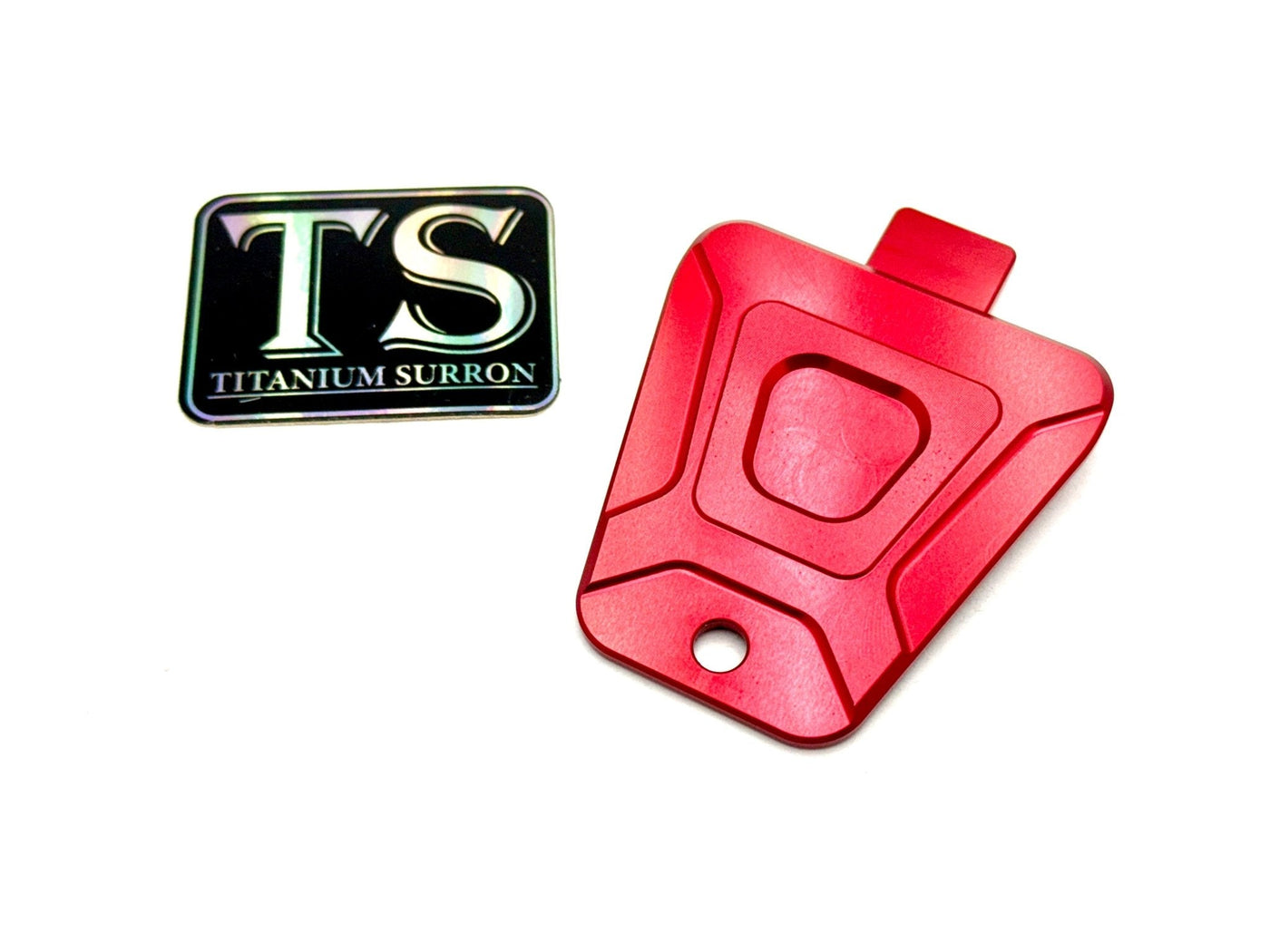 CNC Aluminum Horn Delete Cover — E-Ride Pro & Surron · Titanium Surron, red