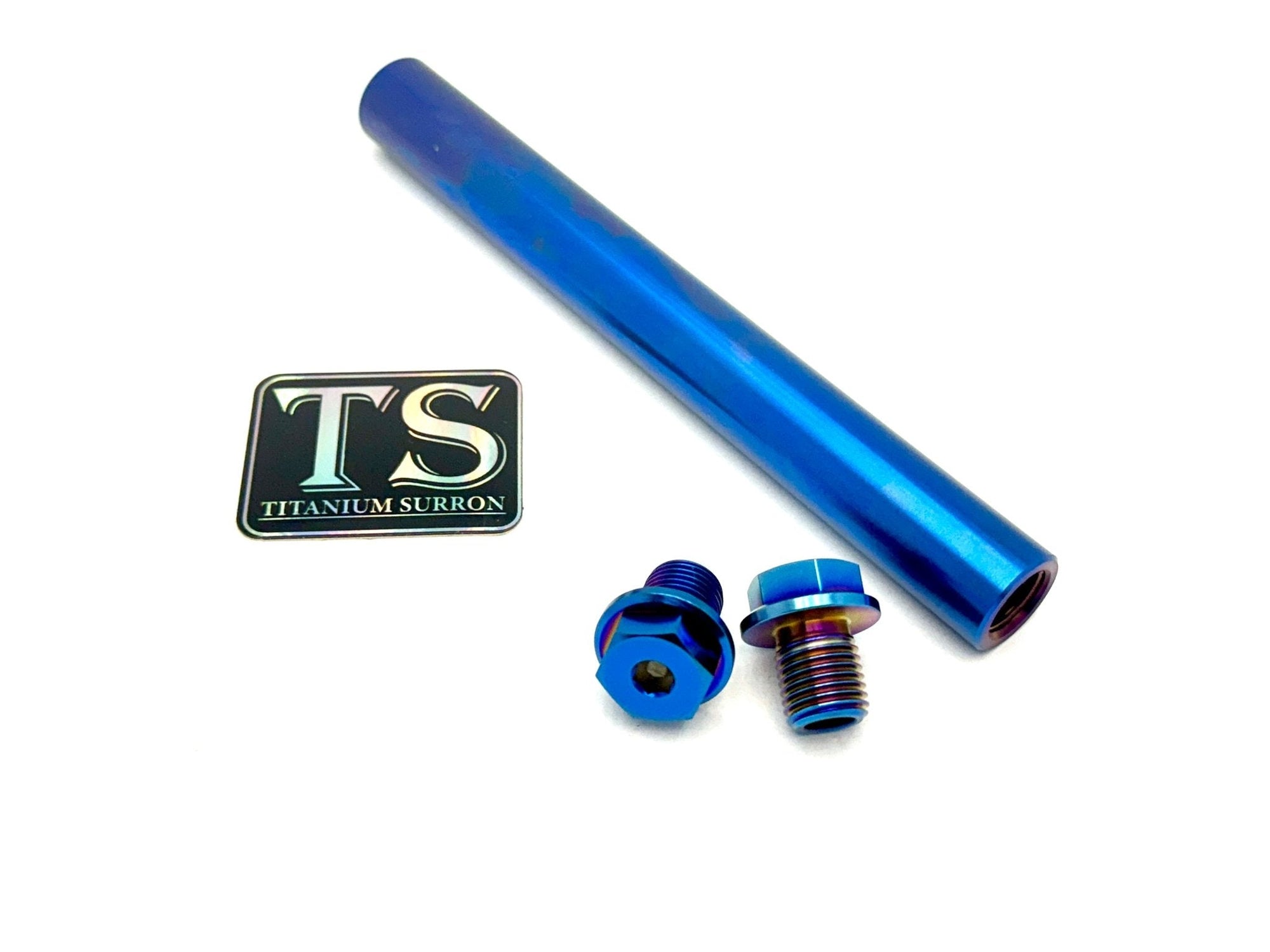 FastAce Fork Titanium Axle and Two Axle Bolts (3 Pieces) · Titanium Surron, burnt blue