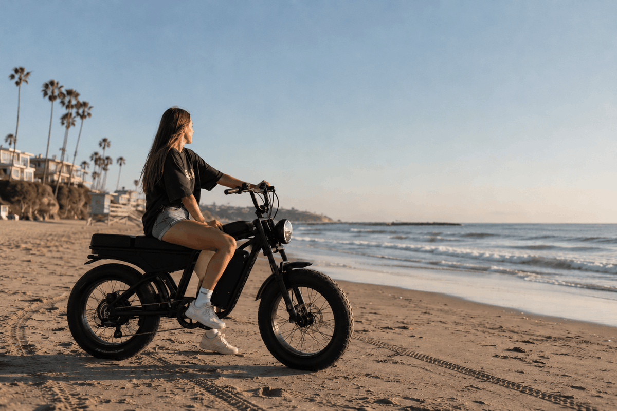 Rider on a Freego Shotgun Lite F0 on a beach at sunset