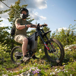 Rider on a Freego X2 Pro on a hillside above a lake