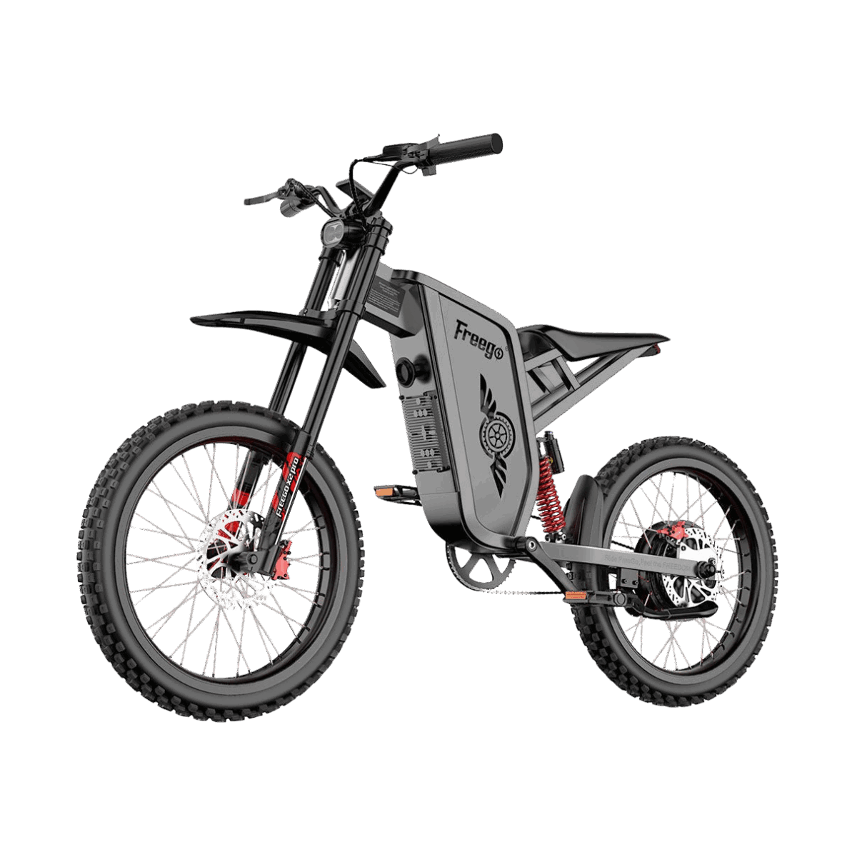 Freego X2 Pro electric dirt bike in dark gray, side product view