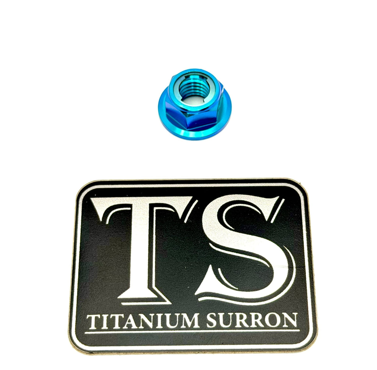 M8 Titanium Grade 5 DIN 6923 Hex Flange Nut · Titanium Surron, teal