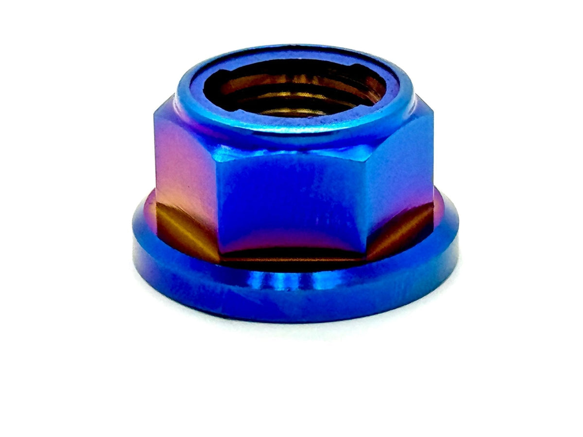 Titanium Reverse Thread Nut M12 — Sotion/Torp Motor · Titanium Surron, burnt blue