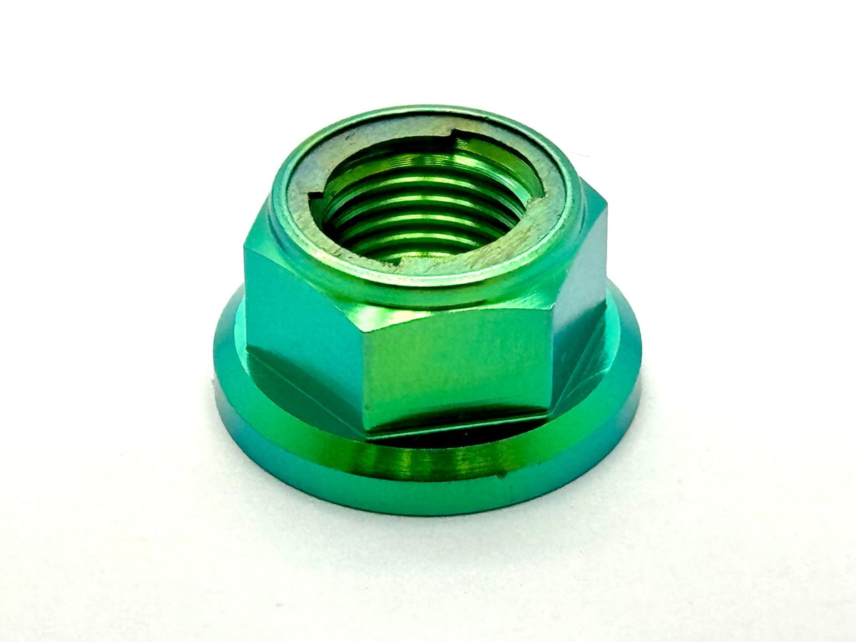 Titanium Reverse Thread Nut M12 — Sotion/Torp Motor · Titanium Surron, green