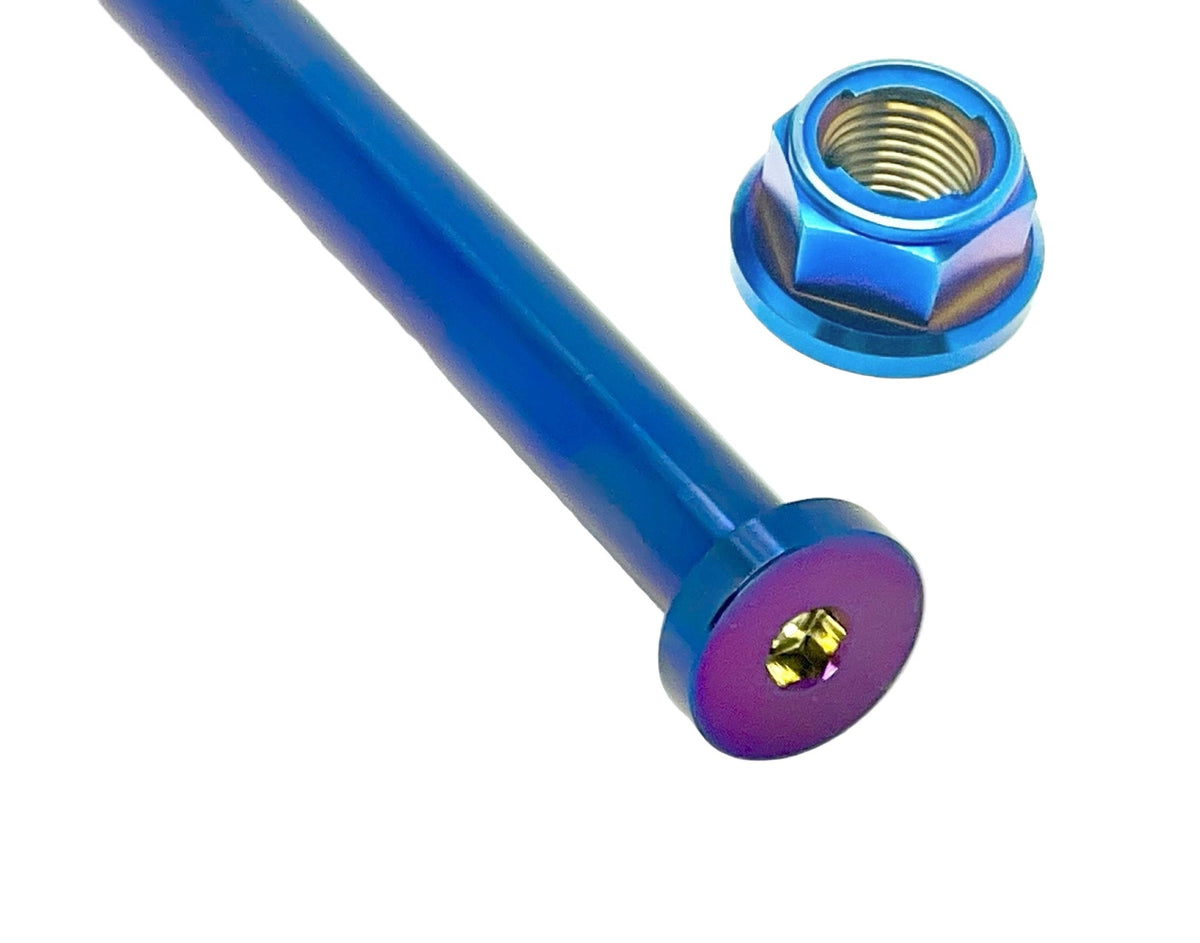Titanium Rear Axle and Nut - Surron LBX · Titanium Surron, burnt blue