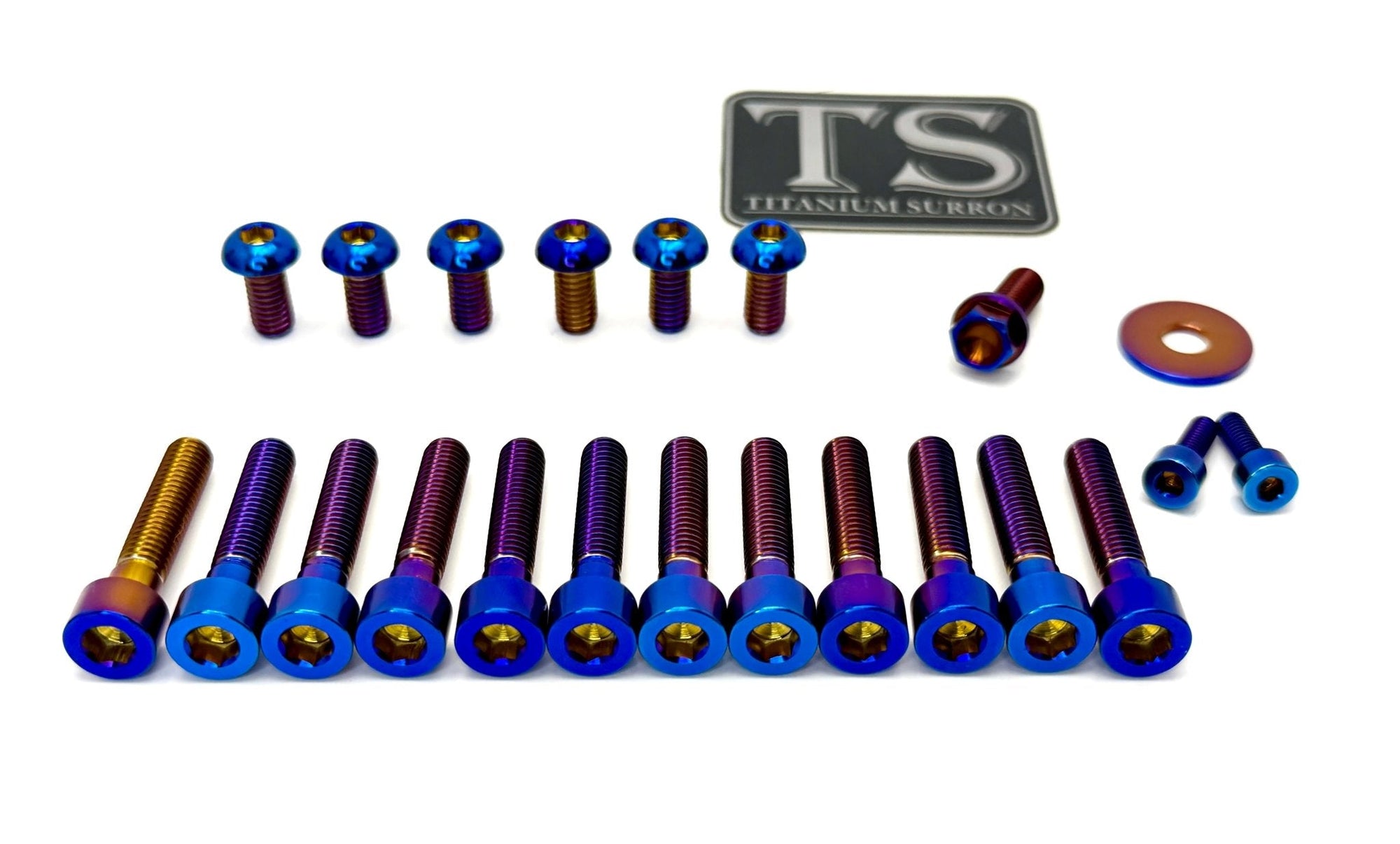 Titanium Bolt Kit for Sirris F43 Fork (22 Pieces) · Titanium Surron, burnt blue
