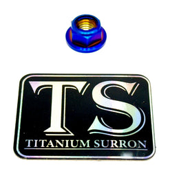 M8 Titanium Grade 5 DIN 6923 Hex Flange Nut · Titanium Surron, burnt blue