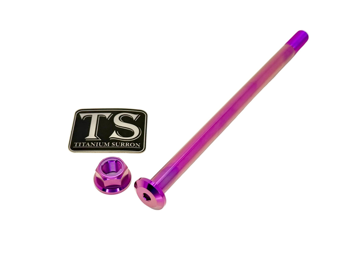 Titanium Rear Axle and Nut - Yozma IN10 · Titanium Surron, purple