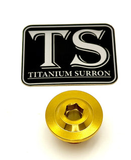 Titanium Surron Ultra Bee OEM KKE Fork Axle End-Bolt · Titanium Surron, gold