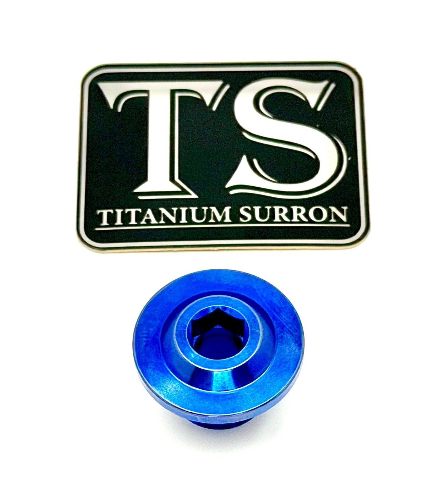 Titanium Surron Ultra Bee OEM KKE Fork Axle End-Bolt · Titanium Surron, blue