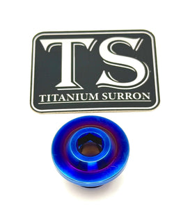 Titanium Surron Ultra Bee OEM KKE Fork Axle End-Bolt · Titanium Surron, burnt blue